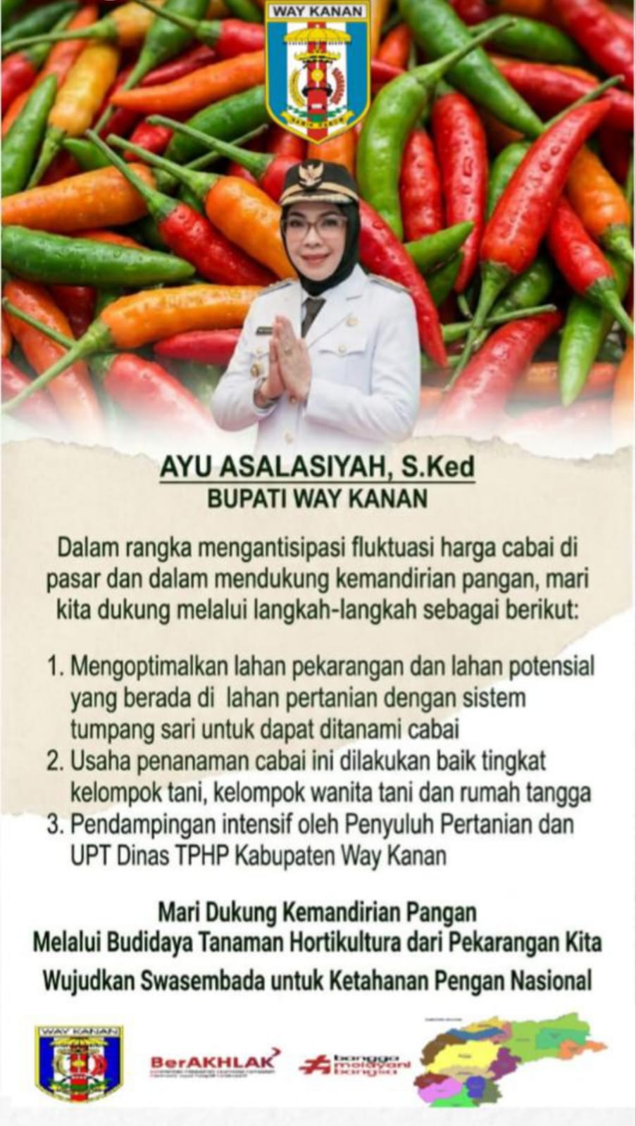 Kejar swasembada cabai , bupati way kanan intruksi warga manfaatkan lahan pekarangan 