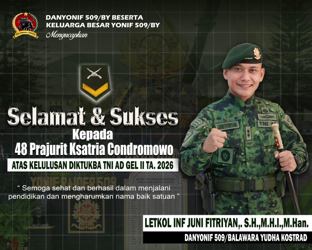 Letkol Juni Fitriyan Bangga Prajurit Ksatria Condromowo Lolos Seleksi Diktuba